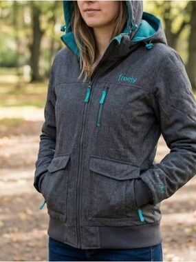 Freely Women's Charcoal Bomber Jacket with Teal Trim